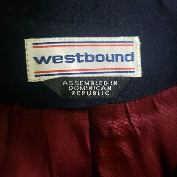 Westbound Dillard's Pea Coat Navy Double Breasted 100% Wool Shell Size 12 - Picture 10 of 13